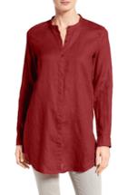Women's Eileen Fisher Organic Linen Mandarin Collar Shirt, Size - Red