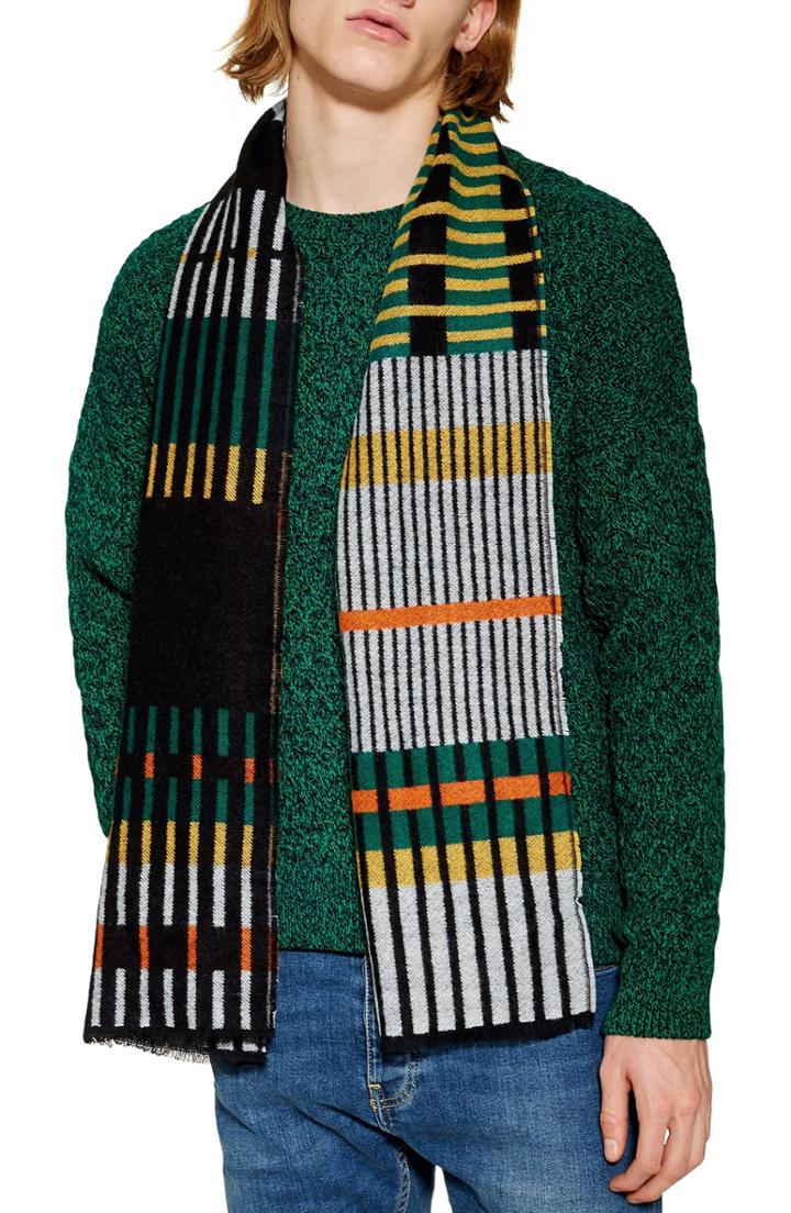 Men's Topman Downtown Graphic Jacquard Scarf, Size - Black