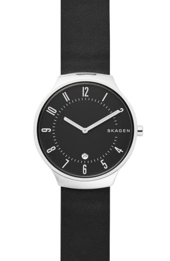 Men's Skagen Grenen Leather Strap Watch, 38mm