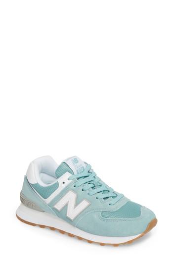 Women's New Balance 574 Beach Chambray Sneaker .5 B - Blue/green