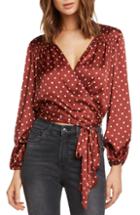 Women's Willow & Clay Polka Dot Satin Wrap Blouse - Red
