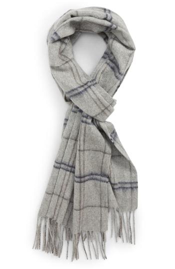 Men's Nordstrom Men's Shop Windowpane Cashmere Scarf, Size - Grey