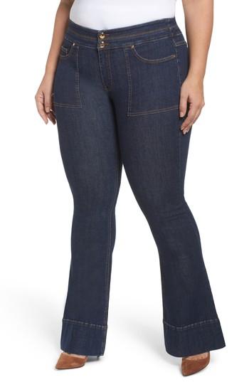 Women's Ashley Graham X Marina Rinaldi Idrofono Super Stretch Flared Jeans - Blue