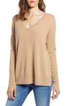 Women's Halogen Relaxed V-neck Cashmere Sweater - Brown