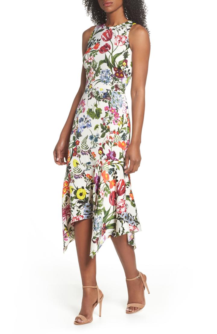 Women's Maggy London Floral Print Charmeuse Midi Dress - White