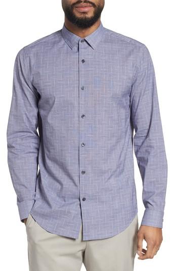 Men's Theory Murrary Indy Regular Fit Solid Cotton & Linen Sport Shirt, Size - Blue