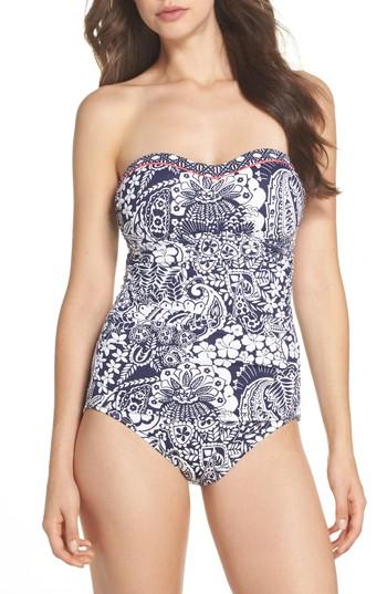 Women's Tommy Bahama Paisley Paradise Bandeau One-piece Swimsuit - Blue