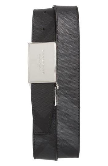 Men's Burberry London Check George Belt - Charcoal/ Black