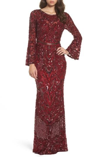 Women's Mac Duggal Sequin Bell Sleeve Gown - Red
