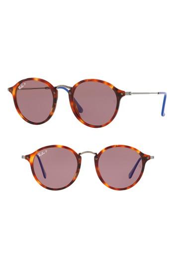 Women's Ray-ban 49mm Polarized Round Sunglasses - Red Havana
