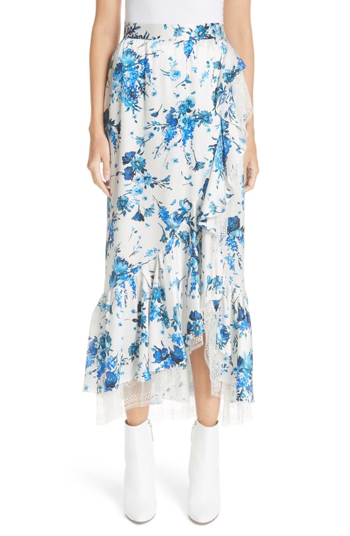 Women's Adam Lippes Ruffle Detail Silk Skirt - Ivory