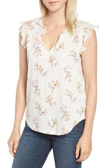 Women's Lucky Brand Floral Print Flutter Sleeve Top - Ivory