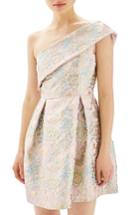 Women's Topshop Floral Jacquard One-shoulder Minidress Us (fits Like 0) - Metallic