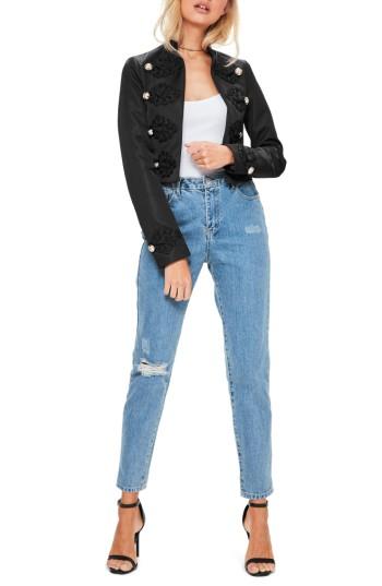 Women's Missguided Crop Military Jacket Us / 4 Uk - Black