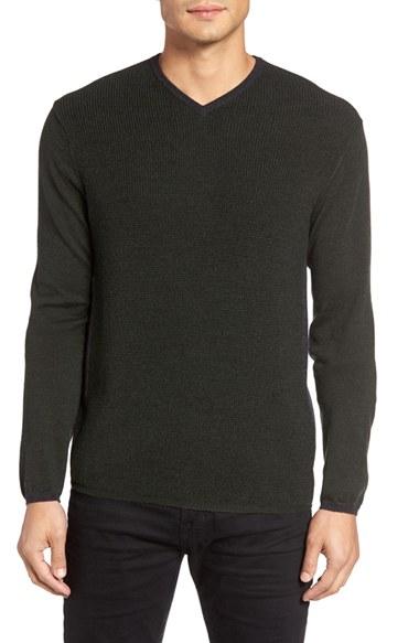 Men's Zachary Prell V-neck Colorblock Merino Wool Pullover - Green