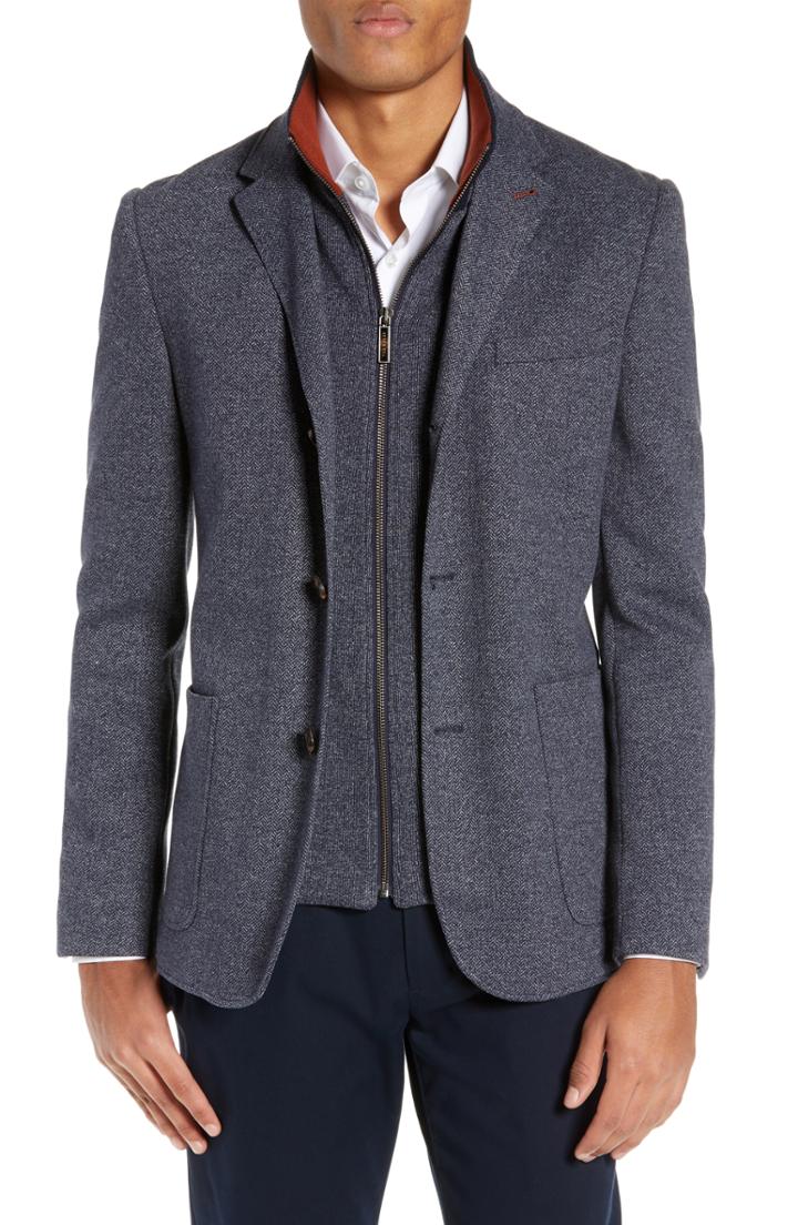 Men's Ted Baker London Cole Layered Look Herringbone Jacket (m) - Blue