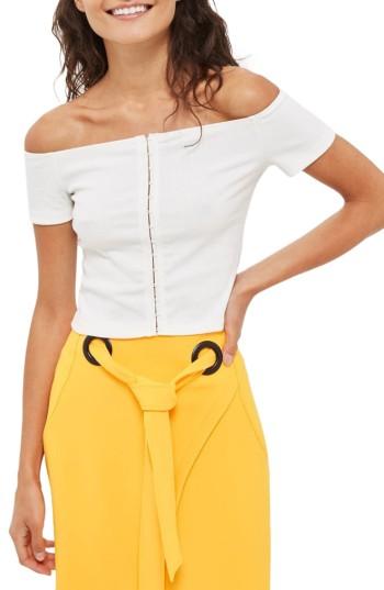 Women's Topshop Crop Off The Shoulder Top Us (fits Like 0-2) - Ivory