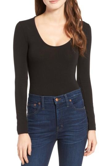 Women's Madewell Song Stretch Jersey Bodysuit, Size - Black