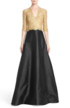 Women's Reem Acra Two-tone Lace & Twill A-line Gown - Black