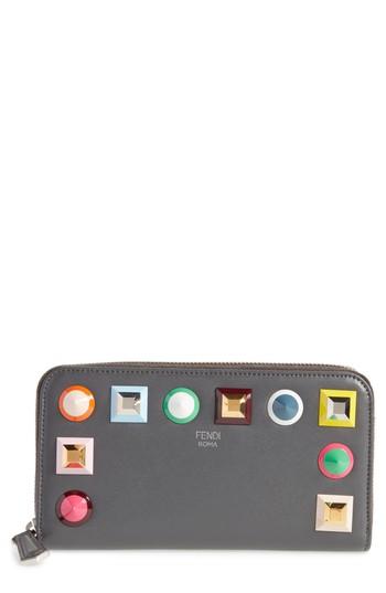Women's Fendi Studded Calfskin Wallet - Grey