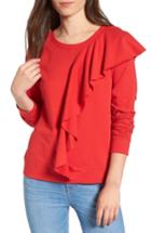Women's Hinge Asymmetrical Ruffle Sweatshirt - Red