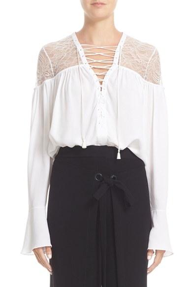 Women's Yigal Azrouel Lace-up Ruched Crepe Georgette Blouse