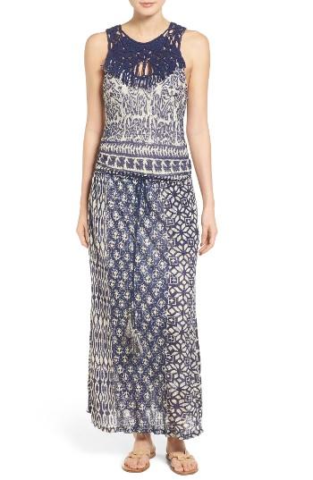 Women's Lucky Brand Macrame Yoke Drop Waist Maxi Dress