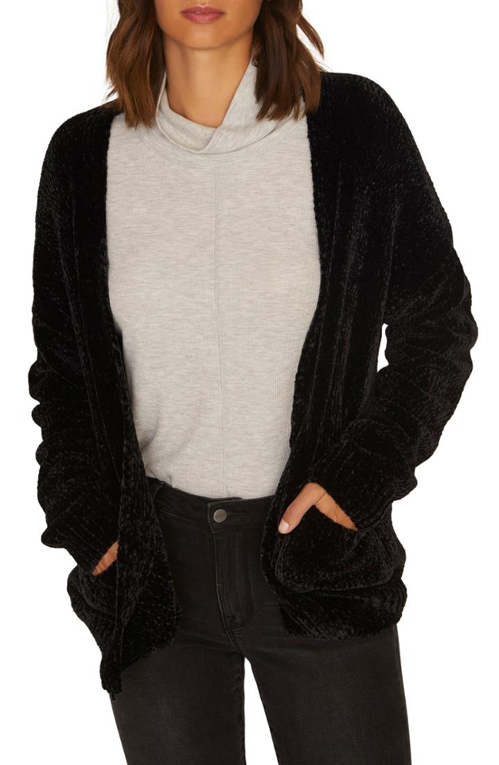 Women's Sanctuary Staycay Chenille Cardigan, Size - Black