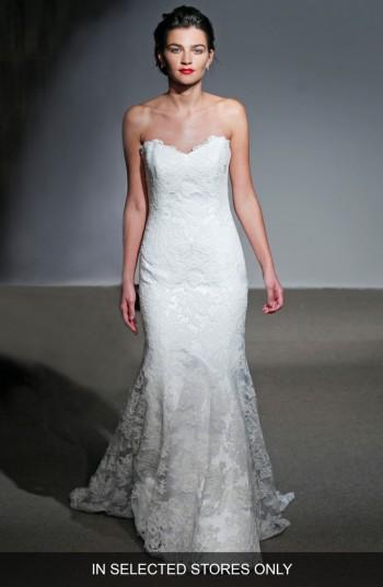 Women's Anna Maier Couture Mirielle Strapless Corded Lace Trumpet Gown, Size In Store Only - White