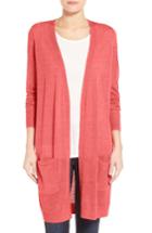 Women's Halogen Long Linen Blend Cardigan, Size - Coral