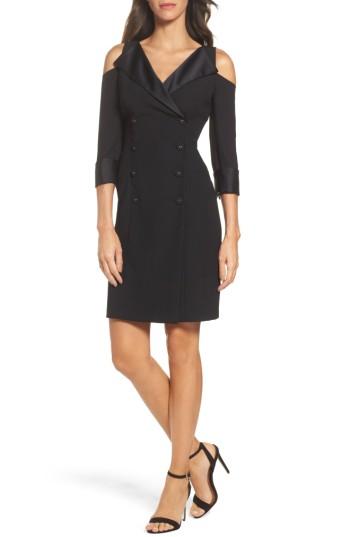 Women's Adrianna Papell Tuxedo Cold Shoulder Sheath Dress - Black