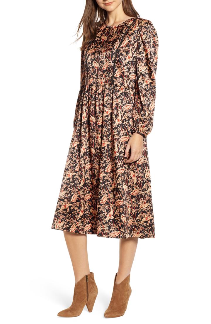 Women's Bp. Ruffle Hem Plaid Midi Dress - Red