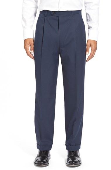 Men's Linea Naturale Washable Pleated Micro Twill Trousers - Blue