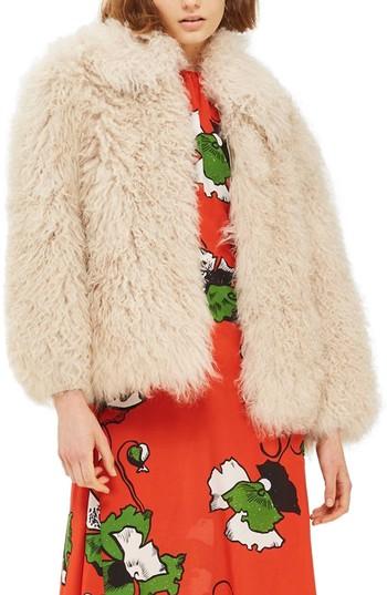 Women's Topshop Genuine Shearling Fur Shaggy Jacket - Ivory