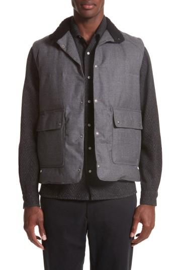 Men's Eidos Napoli Water Resistant Wool Down Vest With Genuine Shearling Collar R Eu - Grey