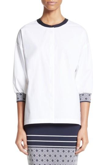 Women's St. John Collection Devika Tile Techno Stretch Cotton Shirt - White