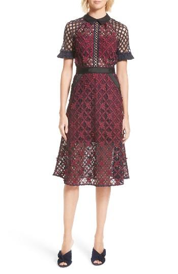 Women's Self-portrait Floral Grid Midi Dress - Red