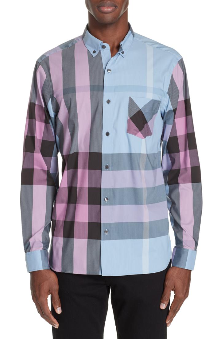 Men's Burberry Thornaby Slim Fit Check Sport Shirt - Blue