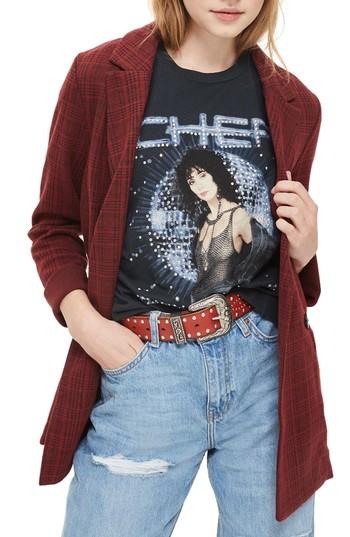 Women's Topshop Plaid Double Breasted Jacket Us (fits Like 0) - Red