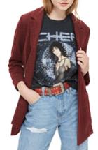 Women's Topshop Plaid Double Breasted Jacket Us (fits Like 0) - Red