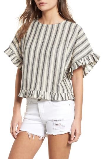Women's Bp. Stripe Ruffle Trim Top, Size - White