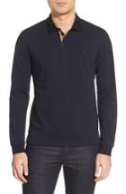Men's Burberry Brit 'oxford' Long Sleeve Polo, Size - Blue