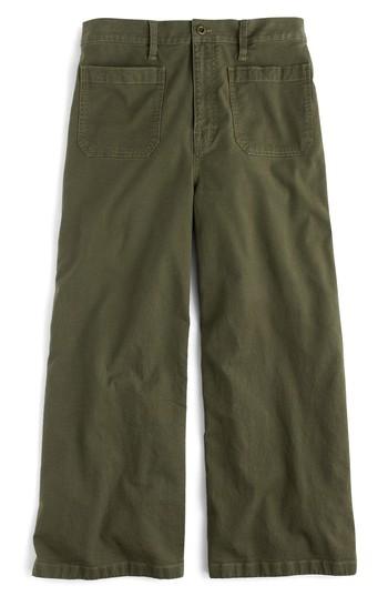 Women's J.crew Point Sur Washed Wide Leg Crop Pants - Green