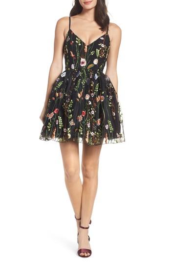 Women's Mac Duggal Embroidered Skater Dress - Black