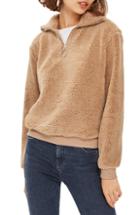 Women's Topshop Borg Heart Quarter Zip Pullover Us (fits Like 2-4) - Brown