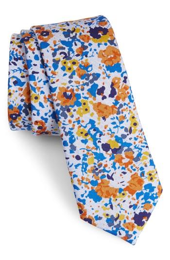 Men's Nordstrom Men's Shop Ajax Floral Cotton Skinny Tie, Size - Orange