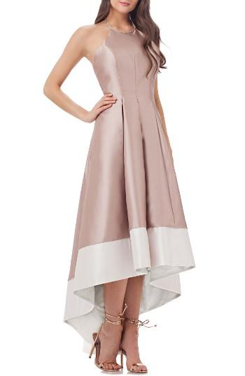Women's Carmen Marc Valvo Infusion Embellished Colorblock Halter Gown - Metallic