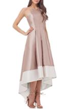 Women's Carmen Marc Valvo Infusion Embellished Colorblock Halter Gown - Metallic