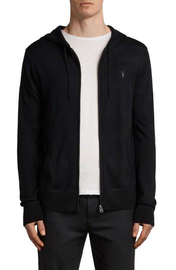 Men's Allsaints Mode Slim Fit Merino Wool Zip Hoodie - Black