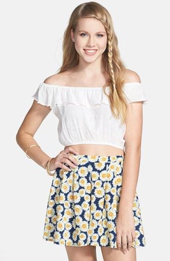 Blu Pepper Ruffle Off Shoulder Crop Top (juniors) White